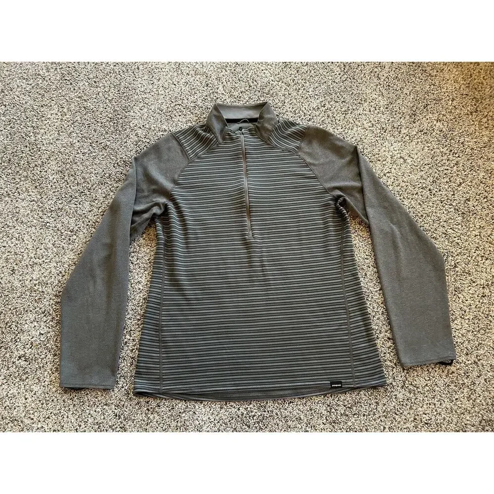 Patagonia sz L Men’s Shirt 1/2 Zip Pullover Stripes Gray Thumb Loops E24